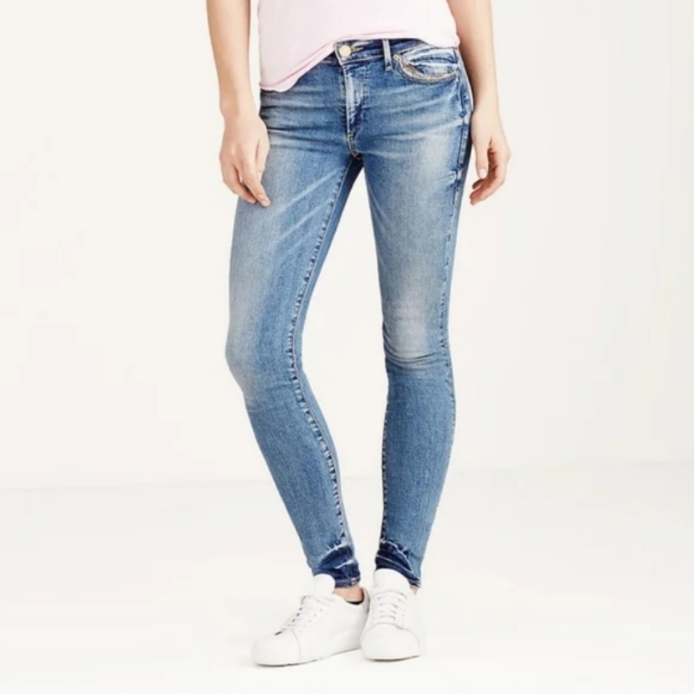 True Religion Skinny Jeans Halle Mid Rise  Light Wash Distressed sz Sz 25